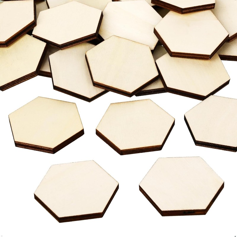 50PCS 4CM Unfinished Wood Hexa - Oud Wood Chip recension och pris