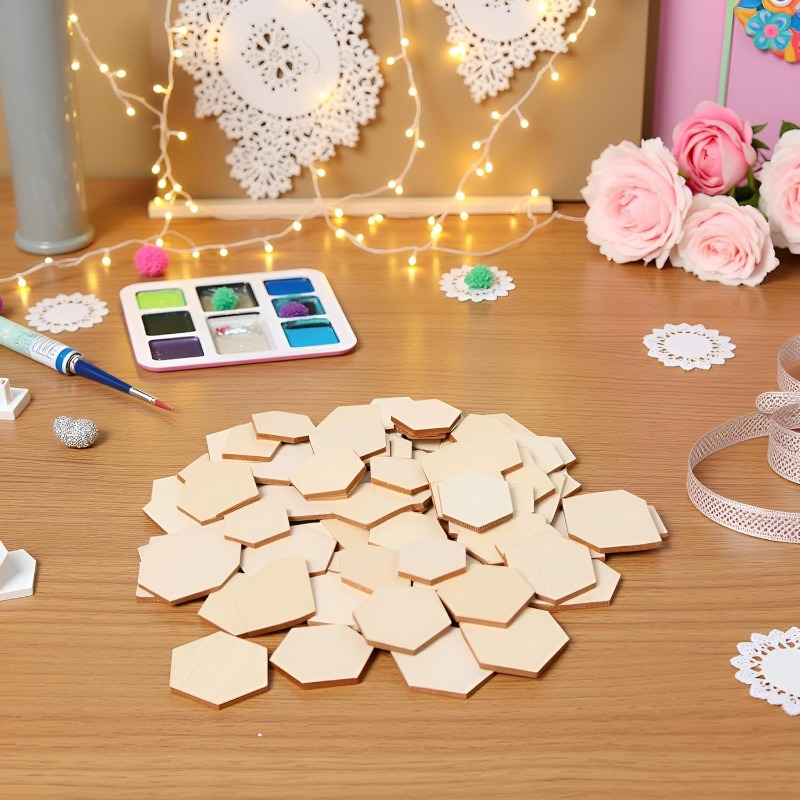 50PCS 4CM Unfinished Wood Hexa - Oud Wood Chip recension och pris